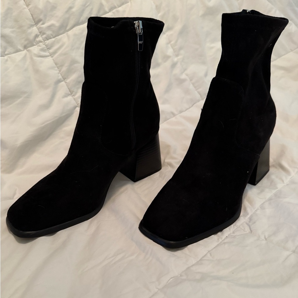 Marc Fisher Black Heeled Boots with Square Toe